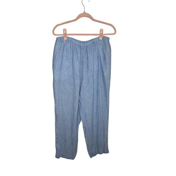 Marsh Landing Pants - Marsh Landing Womens 100% Linen Pants Blue Size Petite Large Pull On Pockets